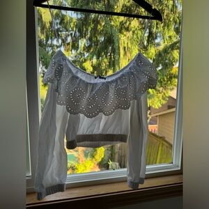Zara white off shoulder embroidered shirt in XS